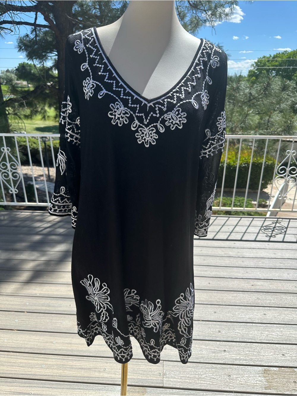 Black Embroidered V Neck Dress / tunic